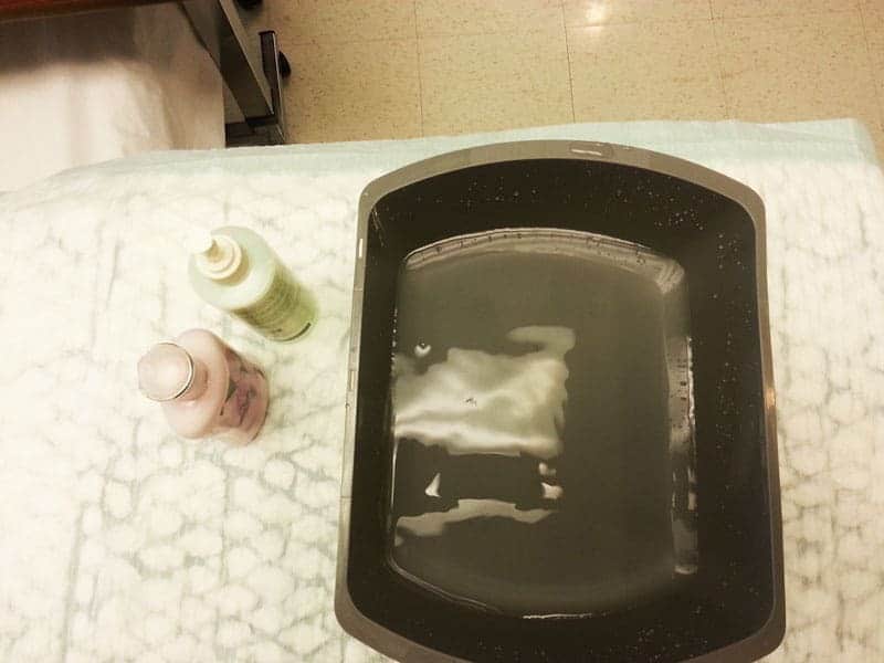 basin with water