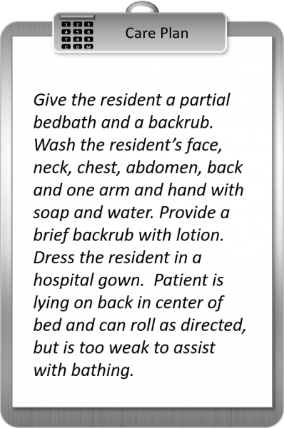Provide Partial Bedbath CNA Testing Care Plan